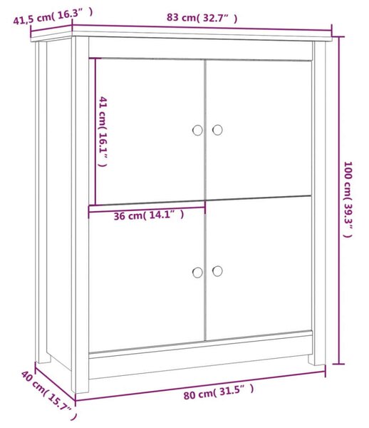 VidaXL Fekete Fenyőfa Tálalószekrény - 83x41,5x100 cm