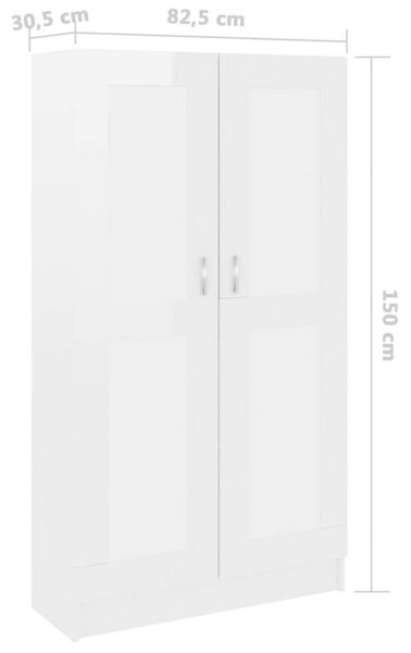VidaXL Könyvszekrény - Fehér Magasfényű - 82,5x30,5x150 cm
