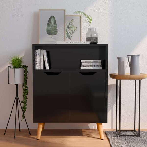 VidaXL magasfényű fekete forgácslap tálalószekrény 60 x 30 x 72 cm