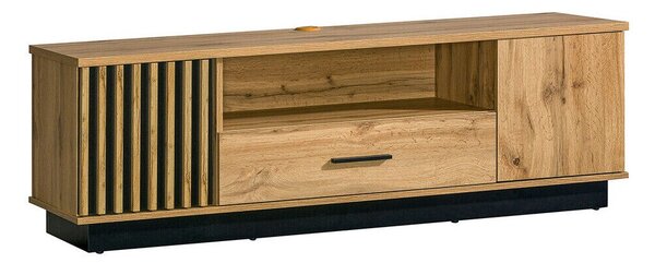 TV-állvány Tenodeu 106, Közepes sűrűségű farostlemez, Laminált forgácslap, 51x155x40cm, Wotan tölgy, Fekete