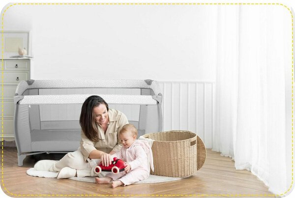 Ricokids állítható fekvőmagasságú prémium Utazóágy kiegészítőkkel és kupolával, 125x78x65, 15kg - Szürke