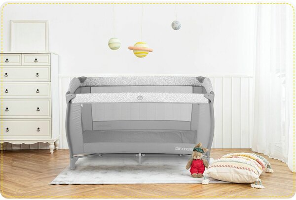 Ricokids állítható fekvőmagasságú prémium Utazóágy kiegészítőkkel és kupolával, 125x78x65, 15kg - Szürke