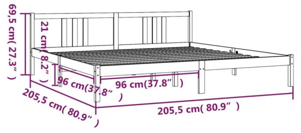VidaXL Szürke Tömörfa Ágykeret - 200x200 cm