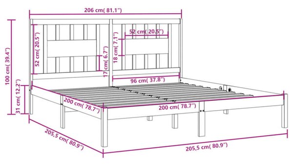 VidaXL szürke tömör fenyőfa ágykeret 200x200 cm