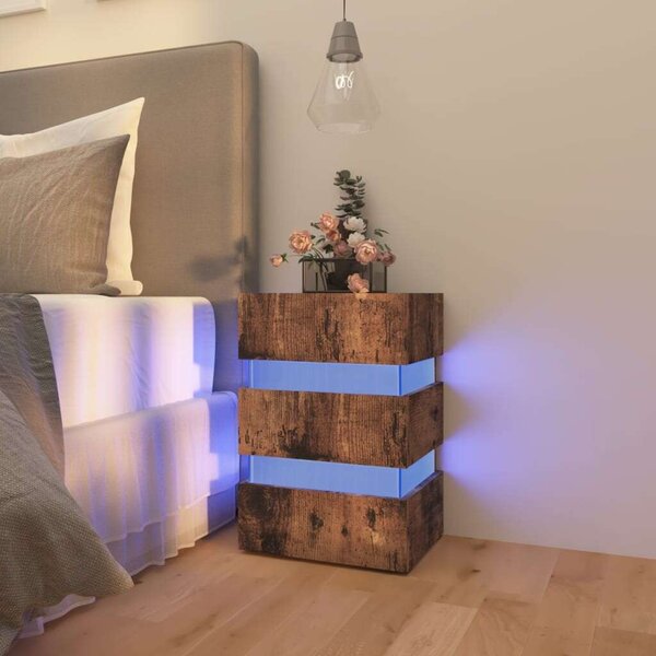 VidaXL füstös tölgyszínű forgácslap LED-es éjjeliszekrény 45x35x67 cm