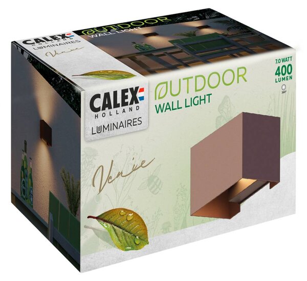 Calex kültéri fali lámpa Téglalap fel/le magasság 10cm rozsdabarna, Barna / rozsda, Alumínium, Modern