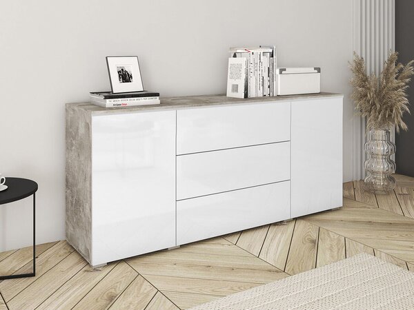 Komód Mirfivo 102, Laminált forgácslap, 66x150x40cm, Beton, Fényes fehér