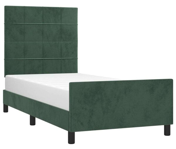 VidaXL sötétzöld bársony ágykeret fejtámlával 90x190 cm
