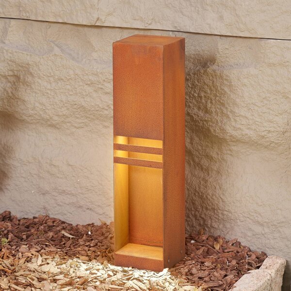 Lucande LED talapzati világítás Oxido, rozsdás színű, magasság 50 cm, IP44, Barna / rozsda, fém, Modern