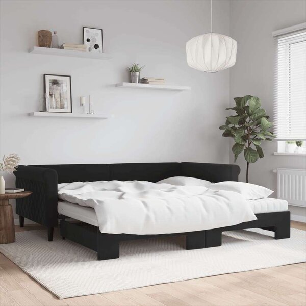 VidaXL fekete kihúzható bársony heverő matraccal 100 x 200 cm