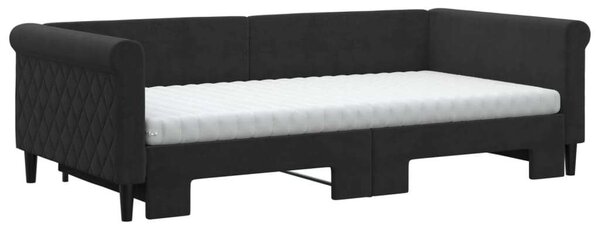 VidaXL fekete kihúzható bársony heverő matraccal 100 x 200 cm