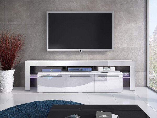 TV-állvány Arbor, Laminált forgácslap, 55x200x45cm, Fényes fehér, Fehér