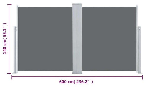 VidaXL antracitszürke behúzható oldalsó napellenző 140 x 600 cm
