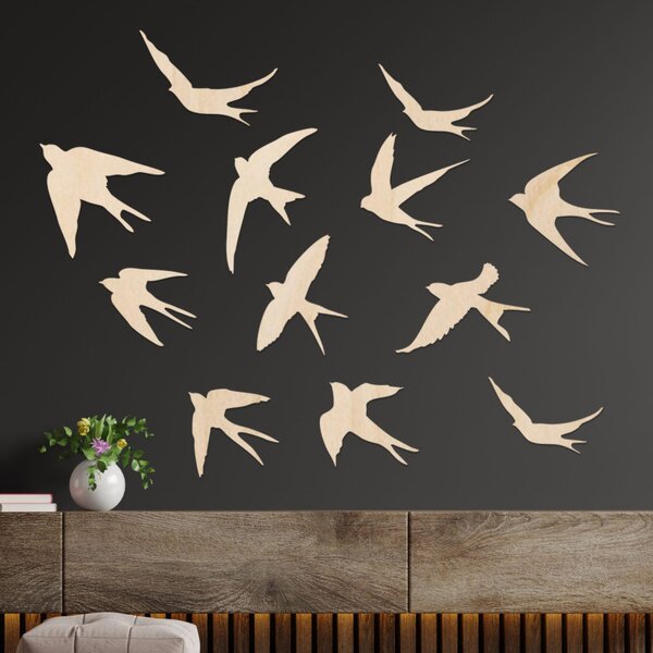 Fából készült faldekorációk repülő madarak - FLOCK
