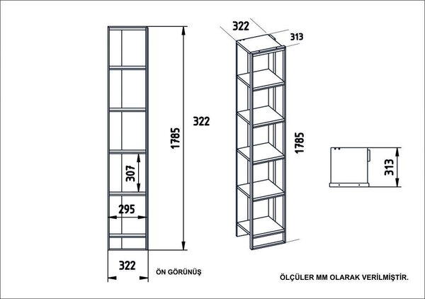 Modern Könyvespolc - 5 Polc - Arany-Fekete