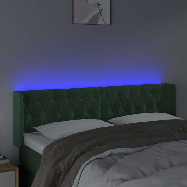 Sötétzöld bársony led-es fejtámla 147 x 16 x 78/88 cm