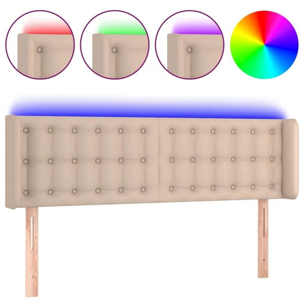 LED-es Ágyfejtámla - Cappuccino Műbőr - 147x16x78/88cm