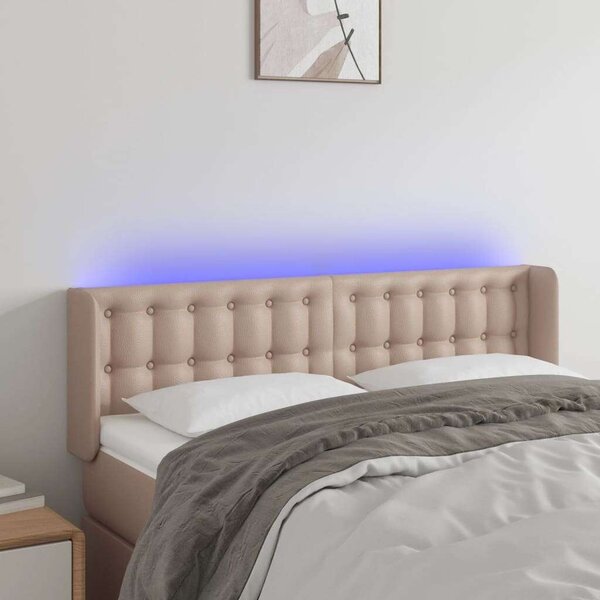LED-es Ágyfejtámla - Cappuccino Műbőr - 147x16x78/88cm