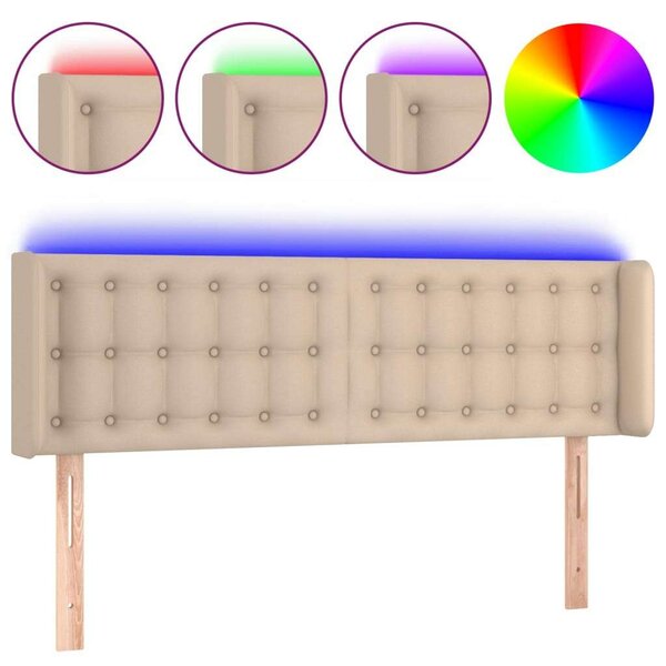LED-es Ágyfejtámla - Cappuccino Műbőr - 147x16x78/88cm