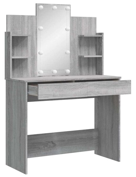 LED-es Sminkasztal - Szürke Sonoma - 96x40x142 cm