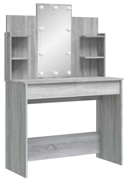 LED-es Sminkasztal - Szürke Sonoma - 96x40x142 cm