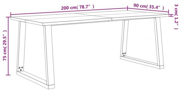 VidaXL Akácfa Étkezőasztal - Természetes Él - 200x90x75 cm