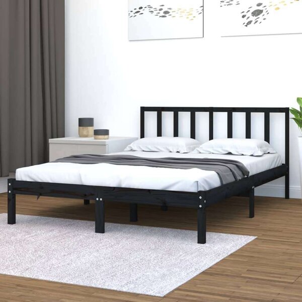 VidaXL fekete tömör fenyőfa ágykeret 150x200 cm (5FT King Size)