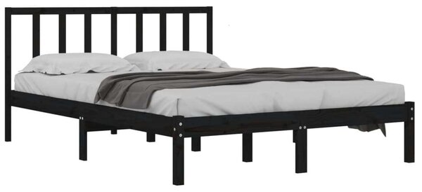 VidaXL fekete tömör fenyőfa ágykeret 150x200 cm (5FT King Size)