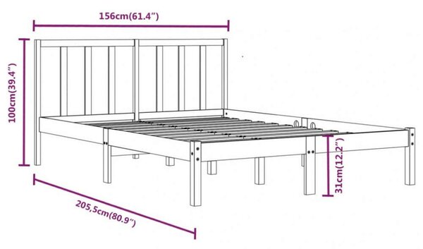 VidaXL fekete tömör fenyőfa ágykeret 150x200 cm (5FT King Size)