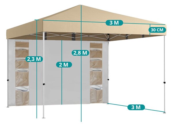 Pavilon hátfallal, zsebekkel 3x3x2,8 m, bézs