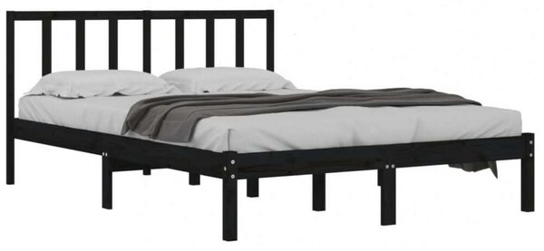 VidaXL fekete tömör fenyőfa ágykeret 150x200 cm (5FT King Size)