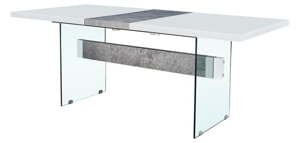Asztal Charleston 140 Szürke, Fényes fehér, 77x90x160cm, Hosszabbíthatóság, Közepes sűrűségű farostlemez, Üveg