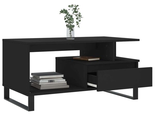 Modern Fekete Dohányzóasztal Fiókkal - 90x49x45 cm