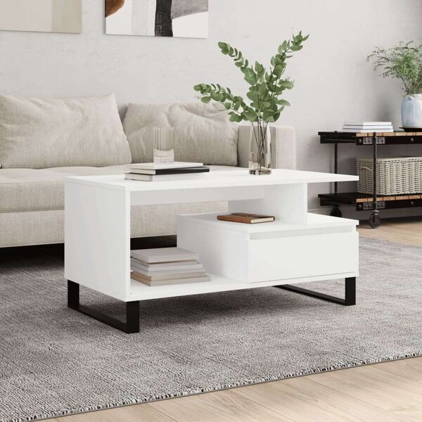 Modern Fehér Dohányzóasztal Fiókkal - 90x49x45 cm