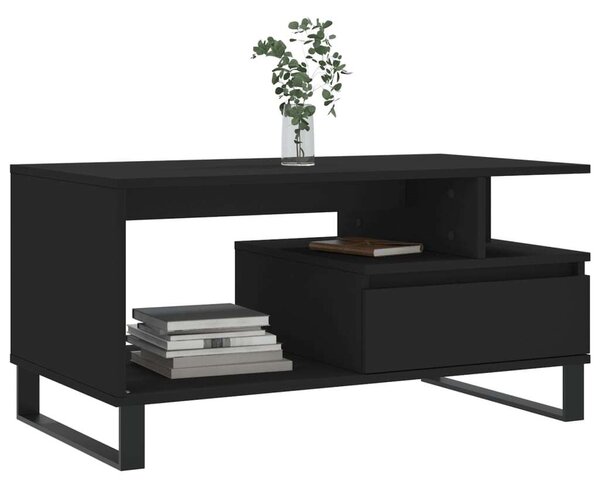 Modern Fekete Dohányzóasztal Fiókkal - 90x49x45 cm