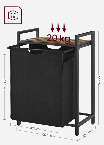 Szennyestartó 65L - fekete/rusztikus barna