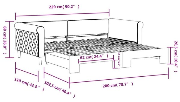 VidaXL rózsaszín kihúzható bársonyheverő 100 x 200 cm