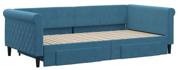 VidaXL kék kihúzható bársony heverő fiókkal 100 x 200 cm