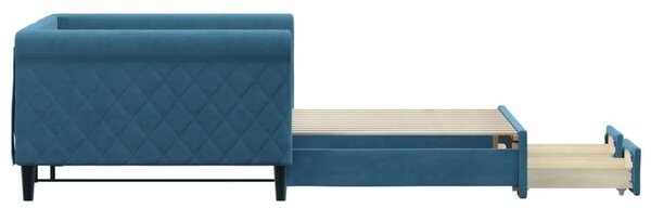 VidaXL kék kihúzható bársony heverő fiókkal 100 x 200 cm