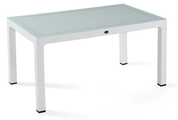 Wood 150 Famintázatú Re-műanyag Asztal Fehér, Edzett Üveg Asztallap