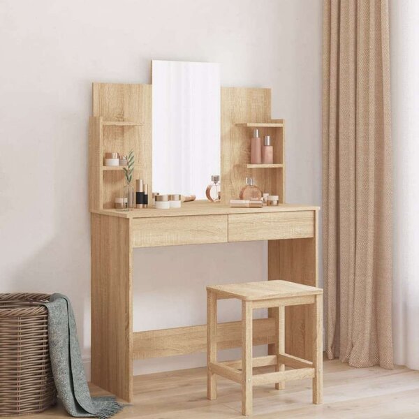 VidaXL Sminkasztal Tükörrel - Sonoma Tölgy - 96x39x142 cm