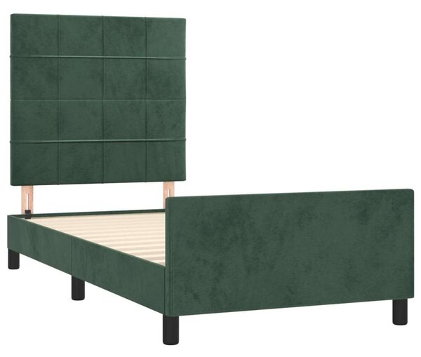 VidaXL sötétzöld bársony ágykeret fejtámlával 90x190 cm