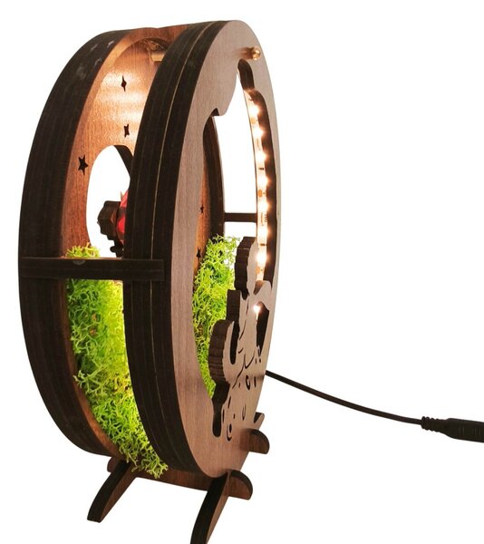 LED dekoráció Kis herceg repülőgéppel | Wenge diófa