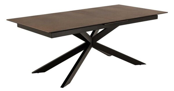 Asztal Oakland 884, Barna, Fekete, 76x100x200cm, Hosszabbíthatóság, Edzett üveg, Kerámia, Fém