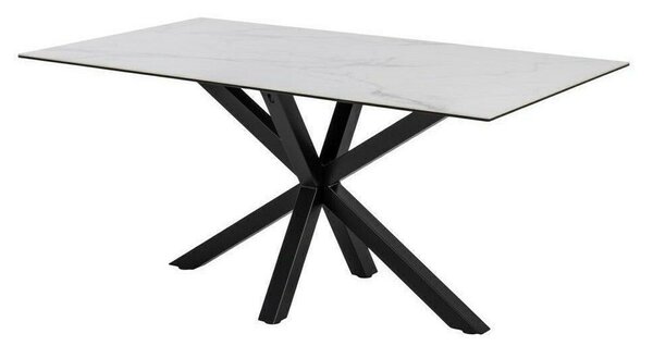Asztal Oakland 582, Fehér, Fekete, 75.5x90x160cm, Kerámia, Edzett üveg, Fém