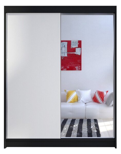 Gardróbszekrény Closico Vastor I, Laminált forgácslap, 200x150x58cm, Fekete, Fehér