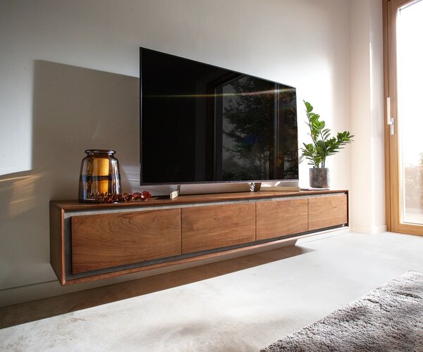 DELIFE TV szekrény Stonegrace 200 cm akác barna kőfurnér 4 ajtós lebegő