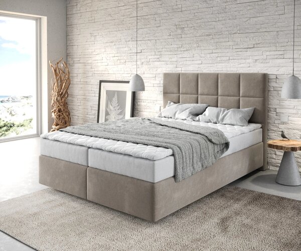 DELIFE Boxspring ágy Dream-Fine 140x200 cm mikroszálas bézs matraccal és topperrel
