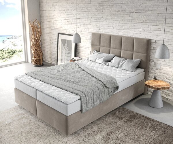 DELIFE Boxspring ágy Dream-Fine 140x200 cm mikroszálas bézs matraccal és topperrel
