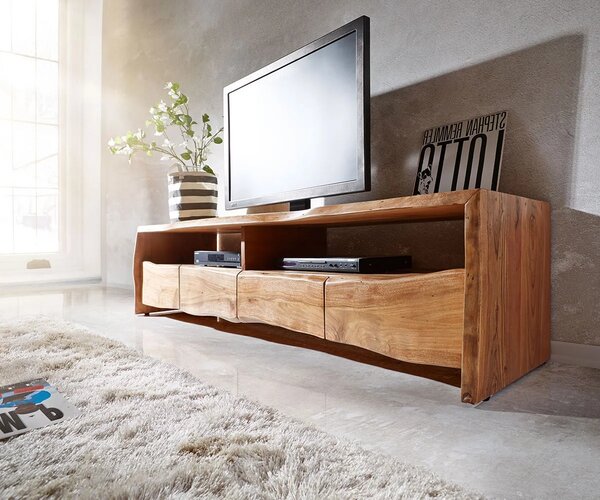 DELIFE TV szekrény Live-Edge 230 cm akác természetes masszív 4 fiókos
